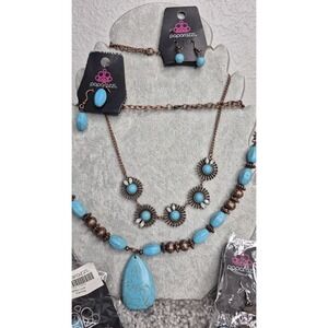 Paparazzi Mayan Marvel Copper & Turquoise Set  2 Necklaces 5 Pair of Earrings